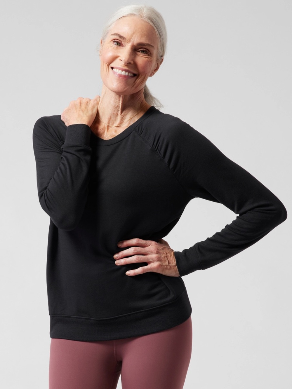 Athleta Mindset Sweatshirt Black Modal Blend Pullover XS Athleisure Lounge Top